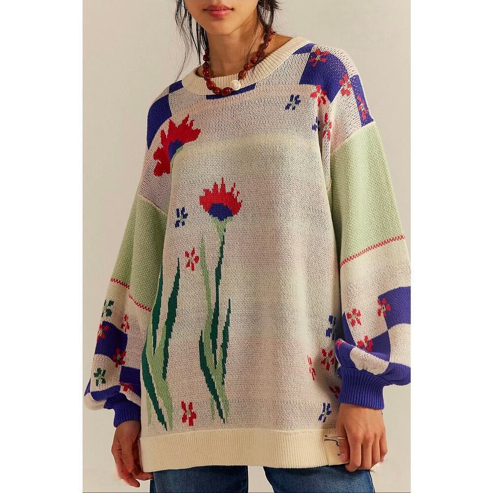 NWT We The Free Fun Pullover Floral Colorful. 100% Cotton. Retails $228